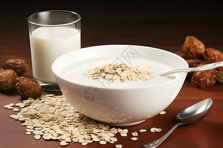 桌子上的燕麦和牛奶背景图片