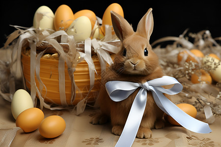 复活节兔子与彩蛋背景图片