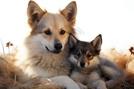 草地上的两只小狗背景图片
