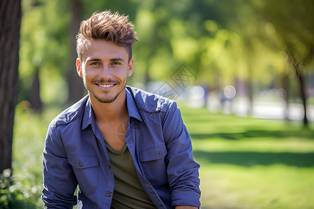 公园里微笑的年轻男士背景图片