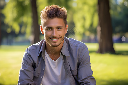 公园草地上的年轻男士背景图片