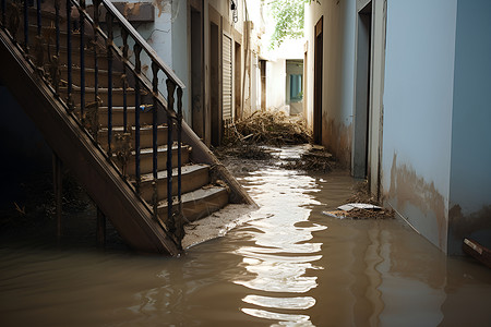 水灾损坏的房子背景图片