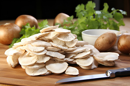 菜板上的香菇背景图片