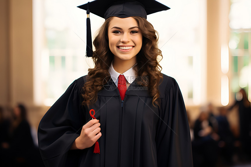 拿着毕业证书的女毕业生图片