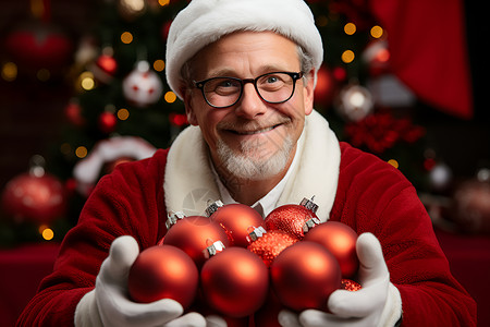 圣诞老人拿着一束圣诞球背景图片