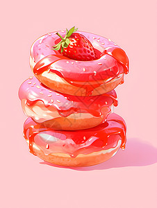 美味的草莓甜甜圈背景图片