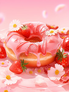精致的草莓甜甜圈背景图片