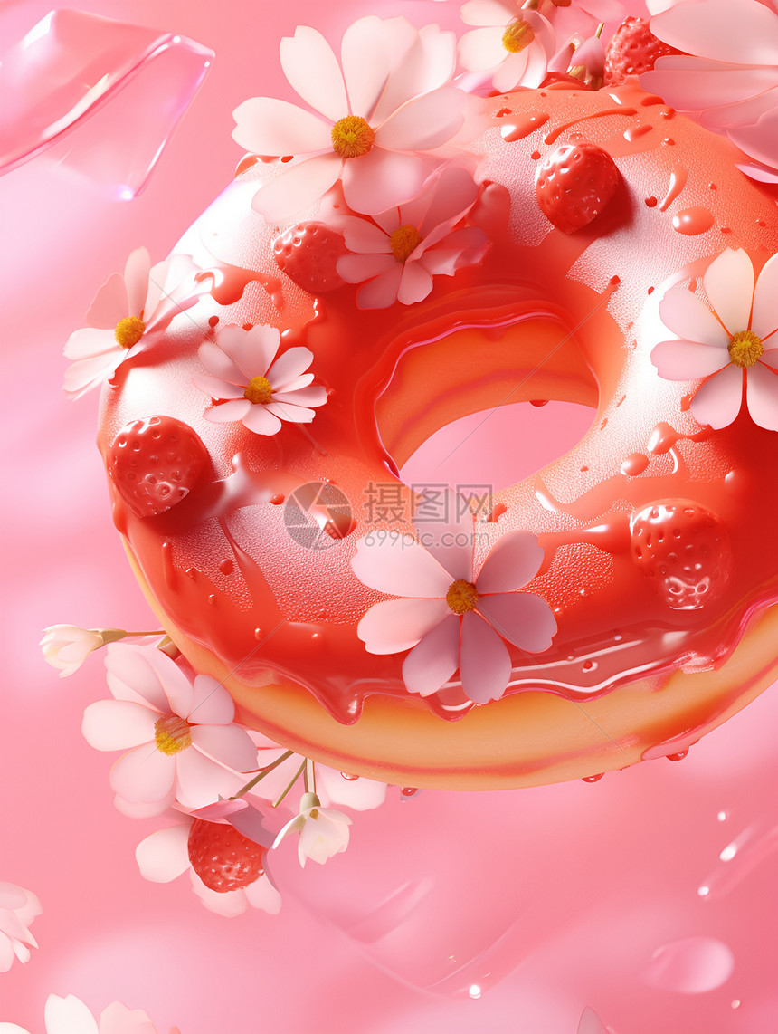 草莓甜甜圈的诱人细节图片