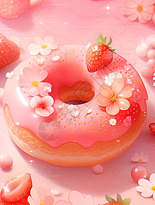 甜甜的草莓甜甜圈背景图片