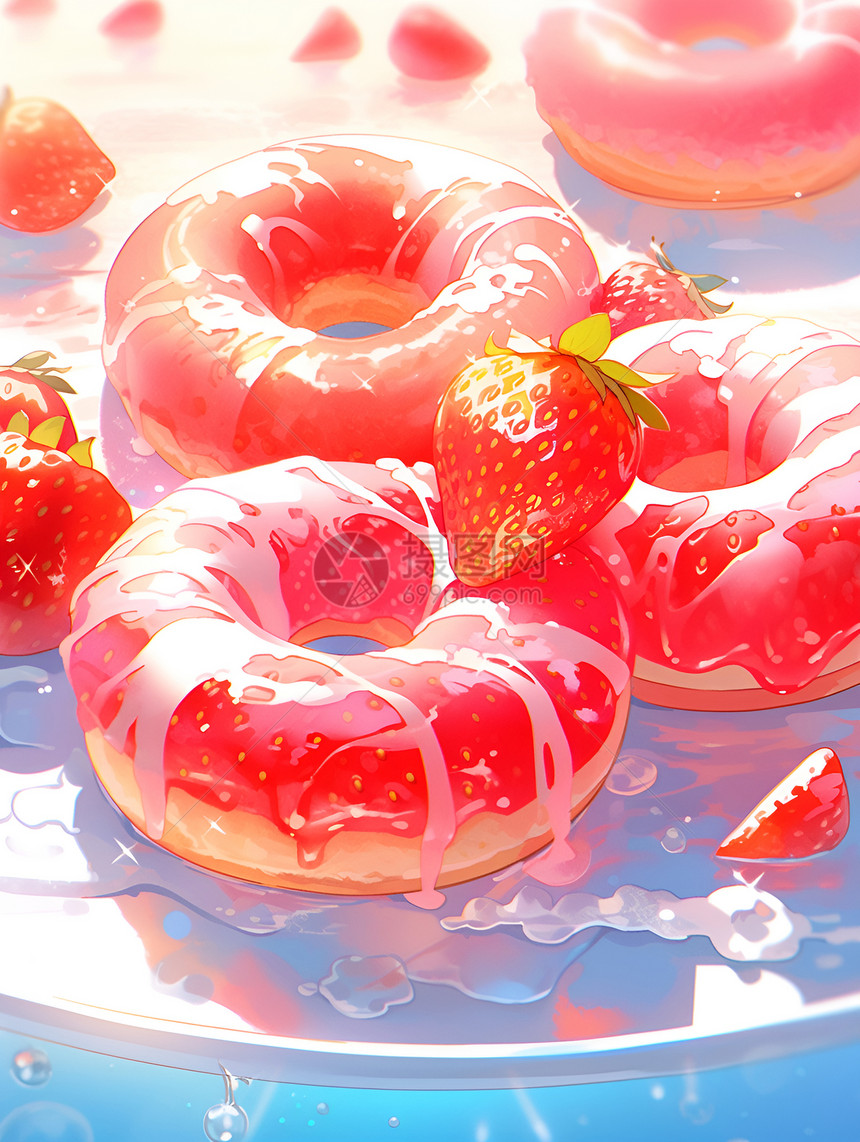 新鲜的奶油草莓甜甜圈图片