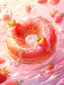 美味的草莓甜甜圈插画