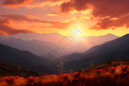 山谷中的夕阳背景图片