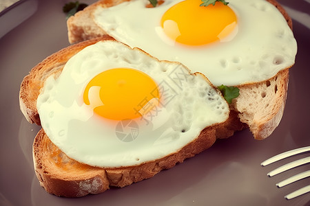 面包片上的煎蛋背景图片