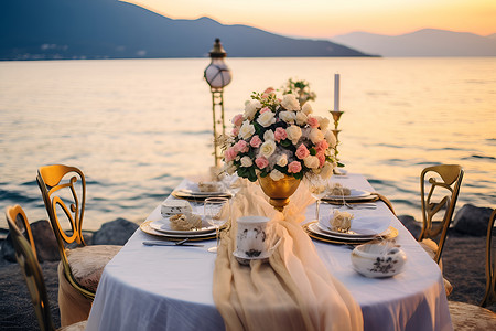 婚礼海边素材海边的婚礼餐桌背景