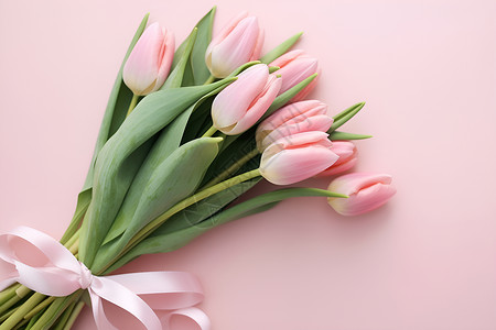 妇女节粉色字体粉色郁金香花束背景
