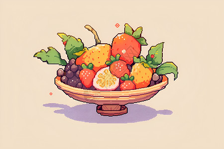透明水果盘小果篮里的水果插画