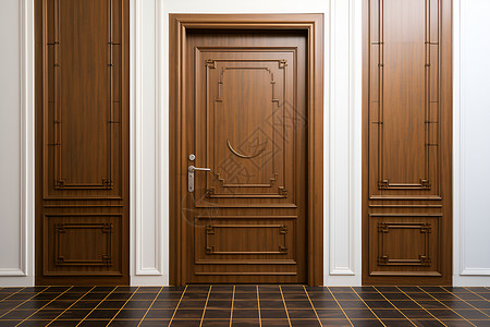 古典环形花纹房间里的木质门背景