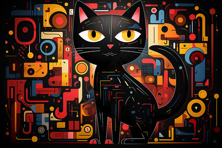 彩色背景里的黑猫高清图片