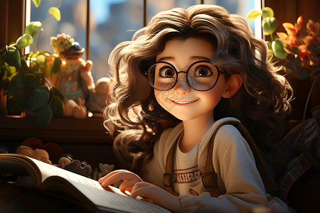 窗前阅读的女孩背景图片