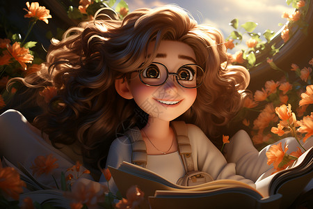 少女阅读童话故事背景图片