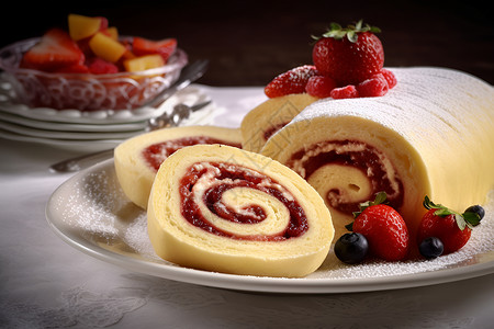 草莓瑞士卷甜美诱人的蛋糕背景