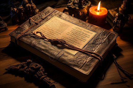 烛光中的古书背景图片