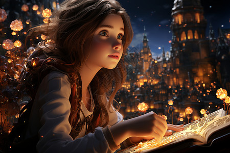 沉浸在童话世界里的女孩背景图片