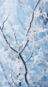 树枝上的霜雪背景图片