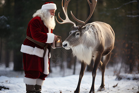 初雪与麋鹿圣诞老人与鹿背景