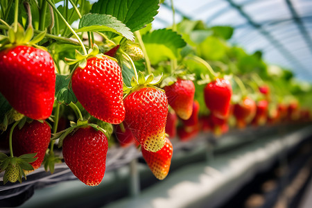 温室的草莓温室水果高清图片