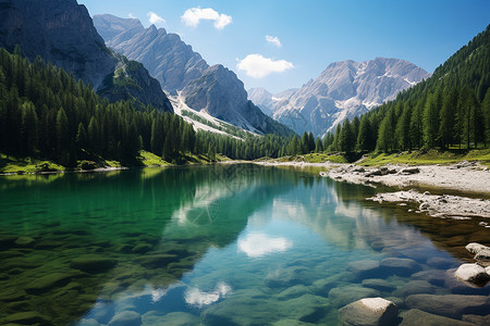 山青水绿的湖泊风景背景图片