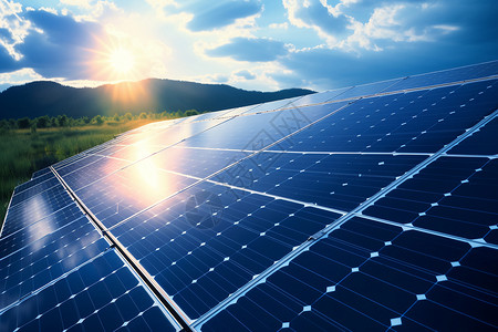 科技生态论坛阳光照射在太阳能电板上背景