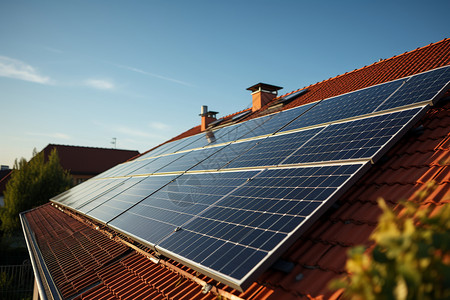 屋顶上的太阳能板背景图片