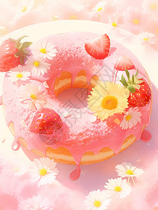 盘子里的草莓甜甜圈背景图片
