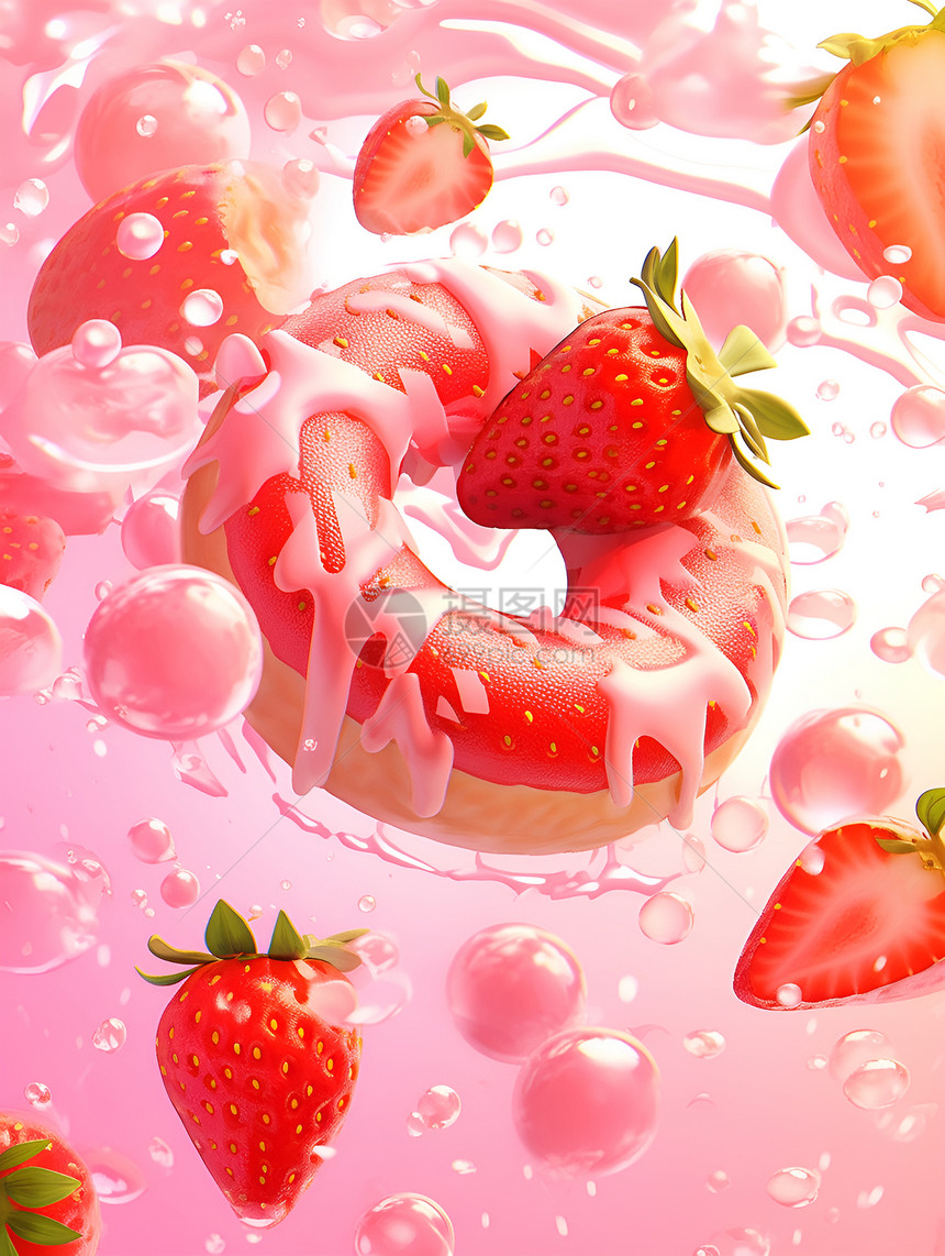 草莓的甜品甜甜圈图片