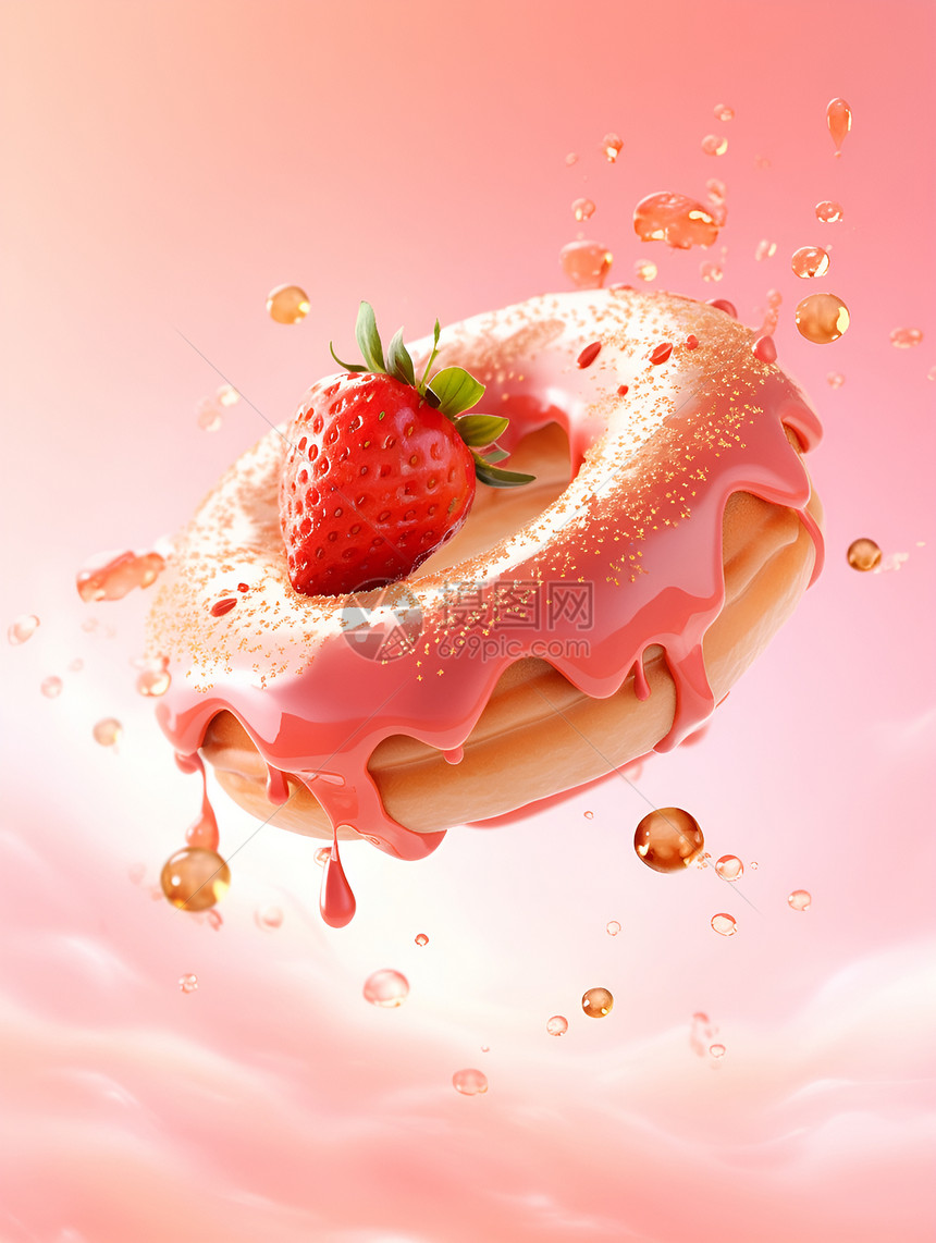 美味动人的草莓甜甜圈图片