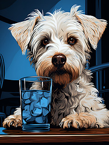 可爱动物水杯桌面上的小狗插画插画
