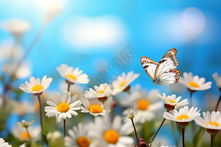 鲜艳的花朵蝴蝶在白花上背景