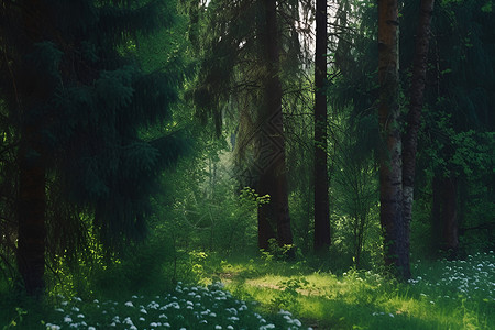 夏季郁郁葱葱的森林公园背景图片