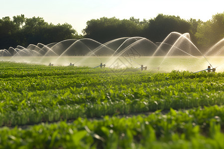 植物灌溉正在喷洒农田的水泵背景