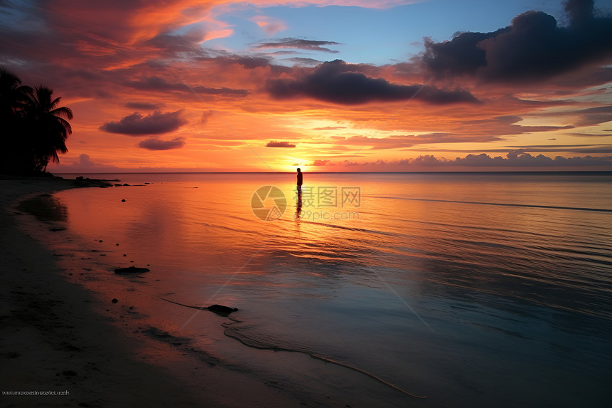 海滩上壮观的夕阳图片