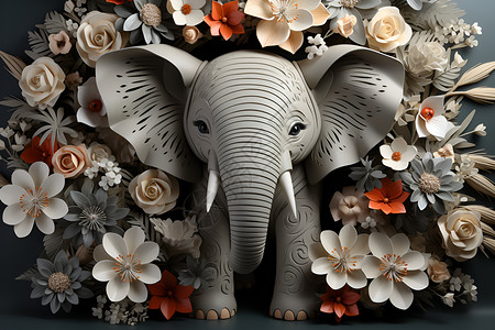 花朵中的野生大象背景图片
