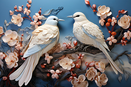 传统的刺绣小鸟背景图片