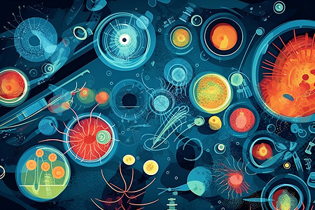 抽象显微镜医疗的微观生物插画