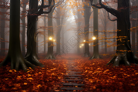 秋天的森林树木背景图片
