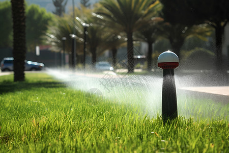自动化灌溉公园的自动化喷洒背景