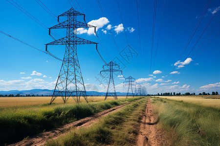 乡村田野中的电力运输电塔背景图片