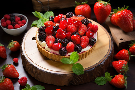 美味诱人的草莓蛋糕背景图片