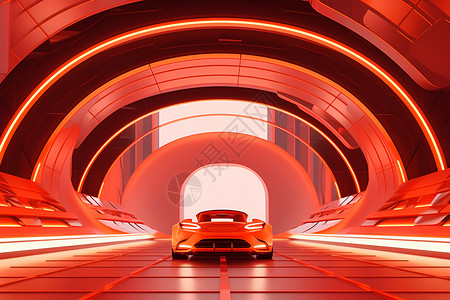 车库灯光红色汽车隧道设计图片
