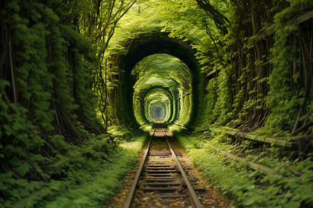 灌木丛树林树林的铁路隧道背景